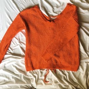 Chenille Sweater with Lace Up Back